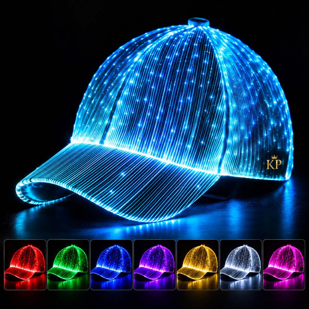 Casquette lumineuse LED à fibre optique – 7 couleurs