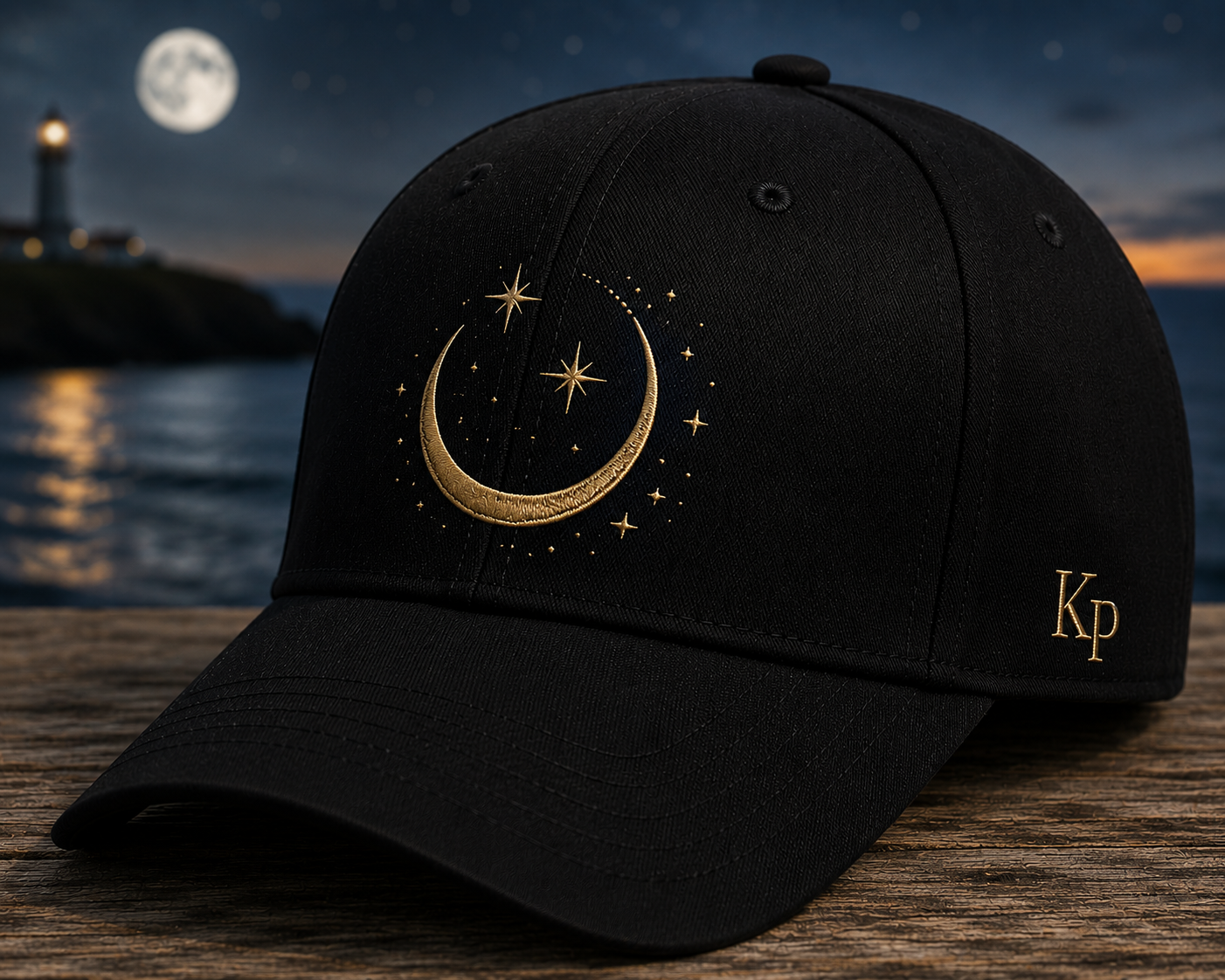 Casquette Lune Étoilée KP – Noir & Or
