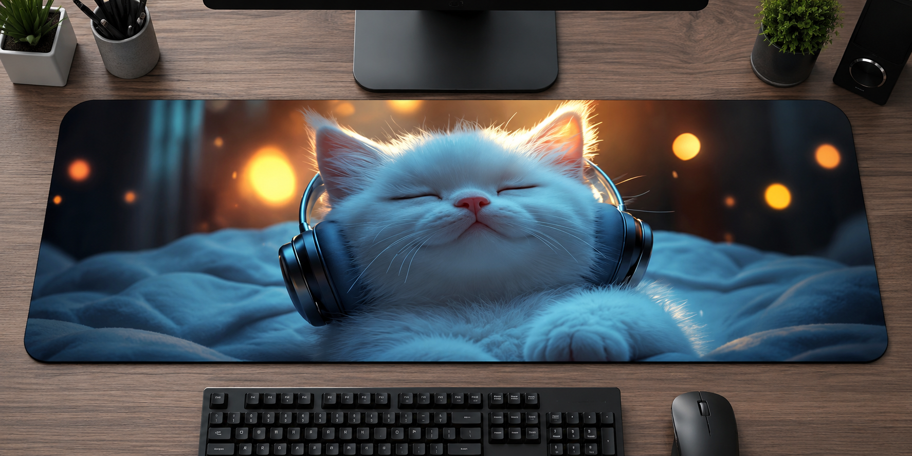 Tapis de Bureau Chat Zen – 60 x 30 cm