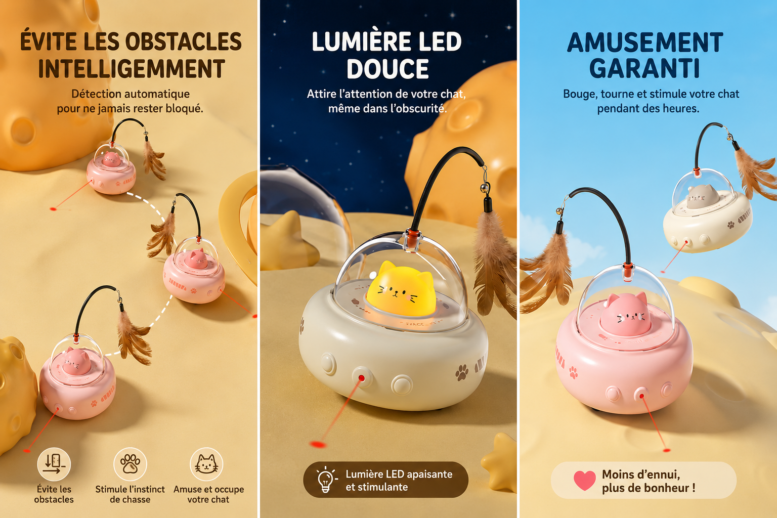 Jouet automatique pour chat avec laser et plume