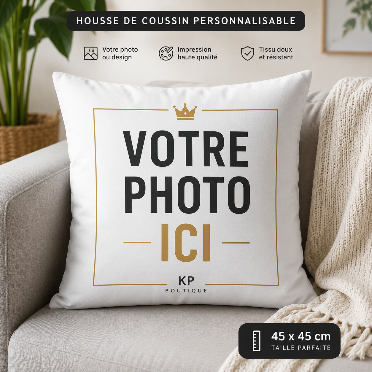 Housse de Coussin Personnalisable 45x45 cm