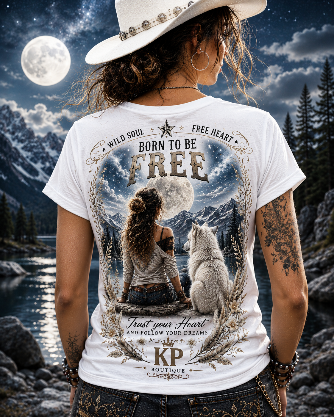 Tee-shirt Femme & Loup Blanc – Édition KP Boutique